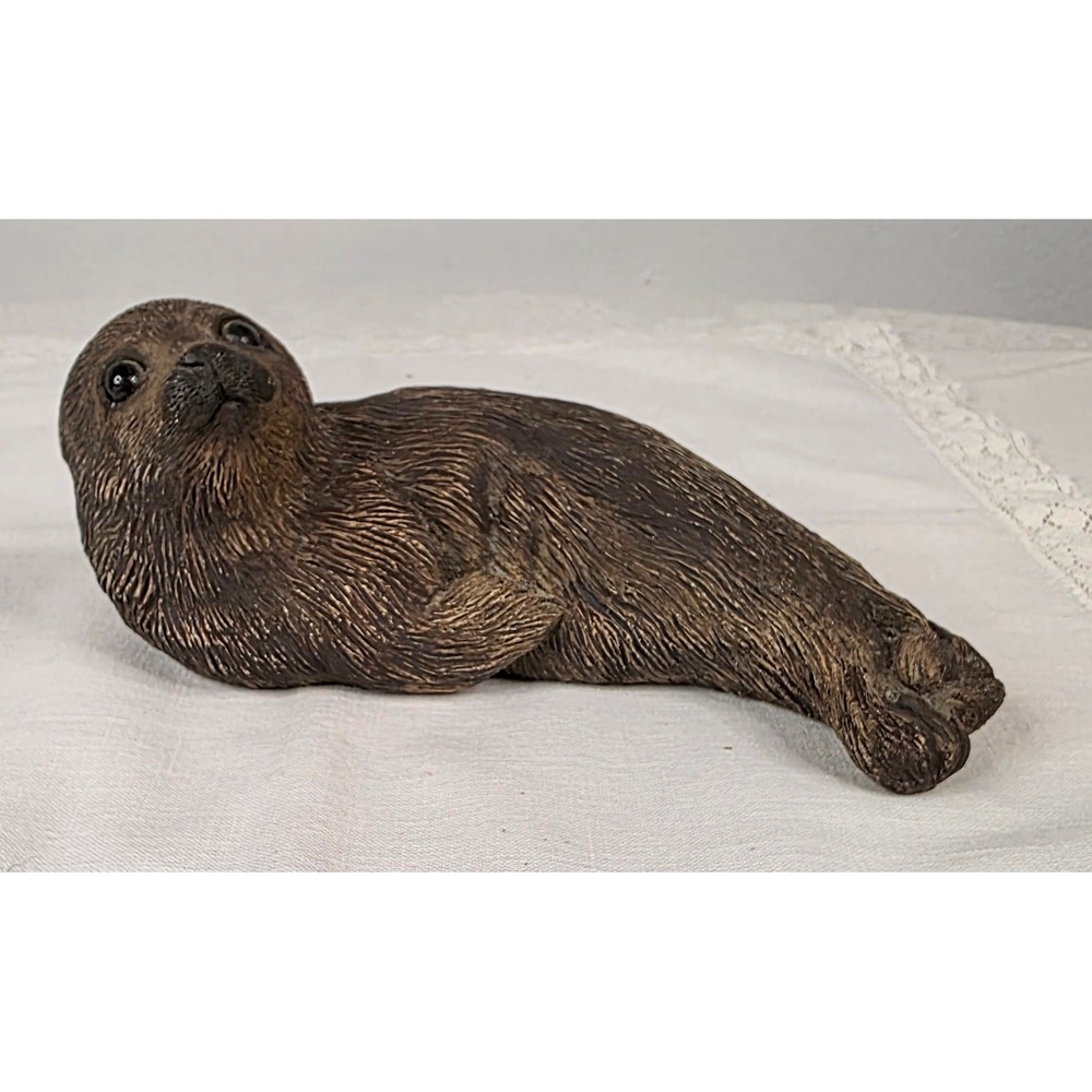Vintage Sandicast Seal Pup Figurine Sandra Brue 1981 Brown Sculpture 7 inch
